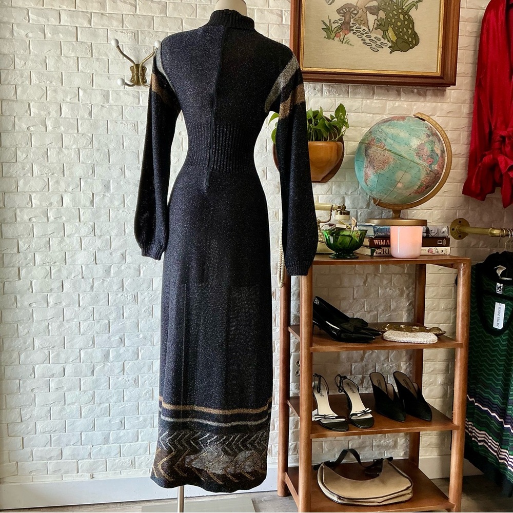 Vintage 1970s Wenjilli Long Sweater Dress Metallic Lurex Glitter Knit Gown - Picture 7 of 12
